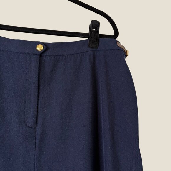 Ralph Lauren A-Line Navy Blue Vintage 77% Wool Equestrian Maxi Skirt Size 14 - Picture 3 of 12